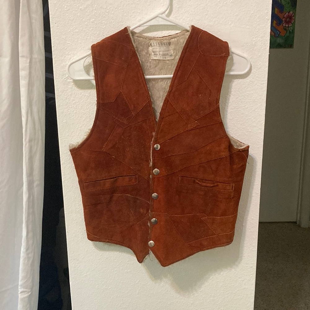 Red leather vest with fur